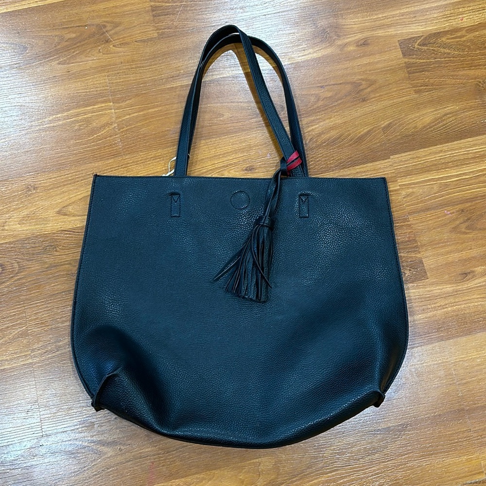 Fabriano Italia Large Tote Bag Black/Red Leather, Magnetic Closure